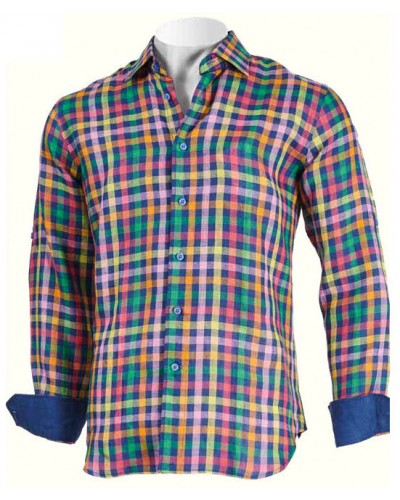Men's Fashion Shirt by Inserch / Merc - 100% Linen / Multi Check
