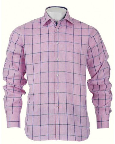 Men's Fashion Shirt by Inserch / Merc - 100% Linen / Pink Check