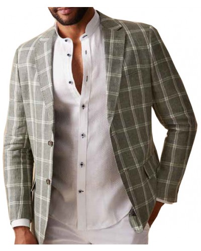 Men's Linen Blazer by Inserch / Merc - Olive Check a