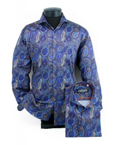Giovanni Marquez Men's European Shirt - Deep Blue / Paisley Pattern a