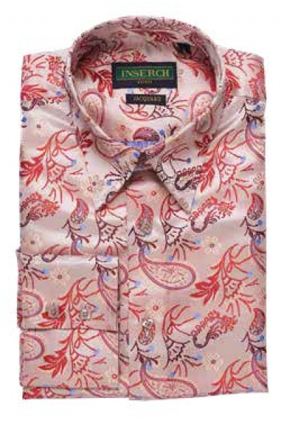 Men's Fashion Shirt by Merc/InSerch - Jacquard / Red Paisley a