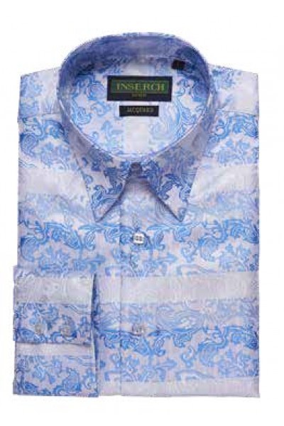 Men's Fashion Shirt by Merc/InSerch - Jacquard / Lt Blue Pattern a