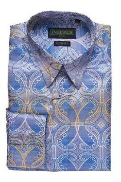 Men's Fashion Shirt by Merc/InSerch - Jacquard / Sky Blue Pattern a