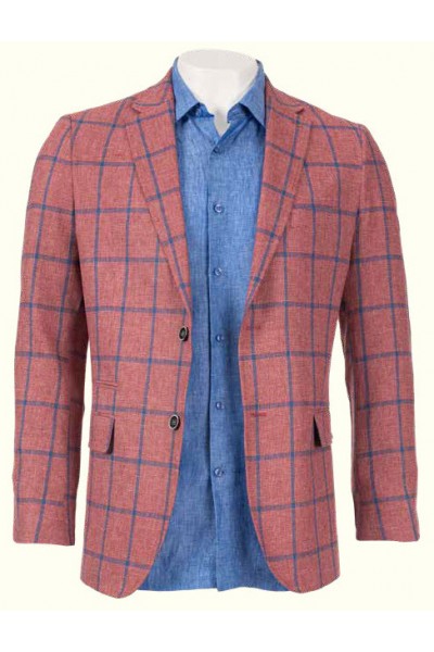 Men's Linen Blazer by Inserch / Merc - Cranberry Check
