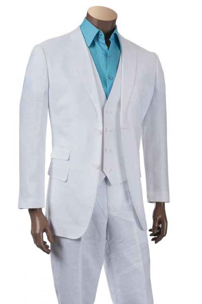 Men's 100% Linen Fashion Suit by Merc/InSerch - White