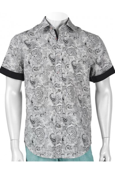 Men's 100% Linen S/S Shirt by Inserch / Merc - B/W Paisley a