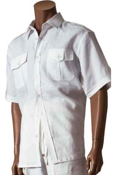 Men's 100% Linen Fashion Shirt by Merc/InSerch - White / Pocket Detail