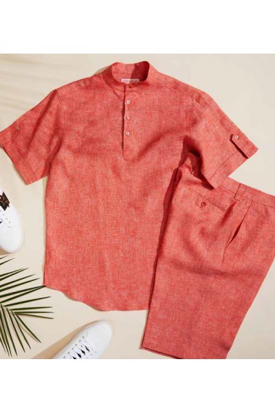 Men's 100% Linen S/S Shirt by Inserch / Merc - Tangy Orange a