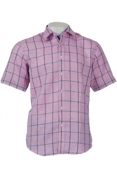 Men's 100% Linen S/S Shirt by Inserch / Merc - Pink Check