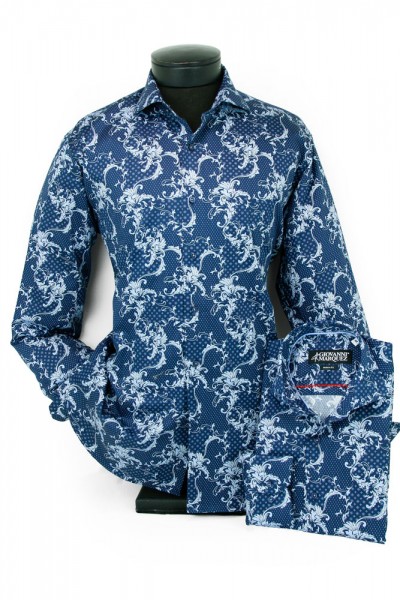 Giovanni Marquez Men's European Shirt - Navy / Light Blue Filgree a
