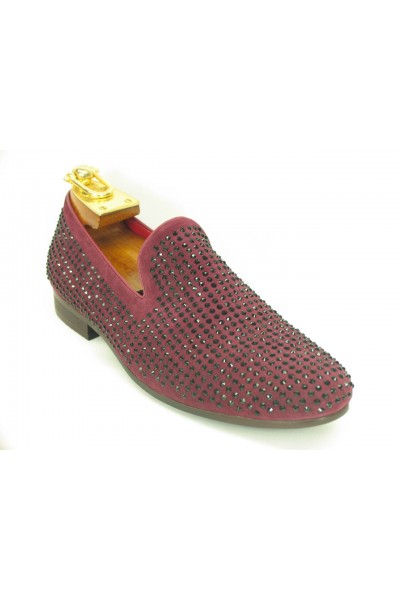 Men's Slip On Shoes by Carrucci - Crystal Detail Burgundy