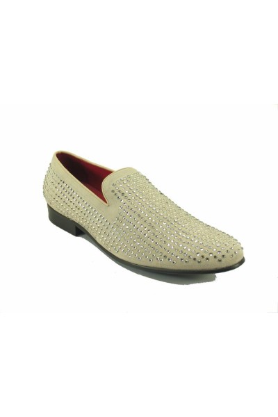 Men's Slip On Shoes by Carrucci - Crystal Detail Bone