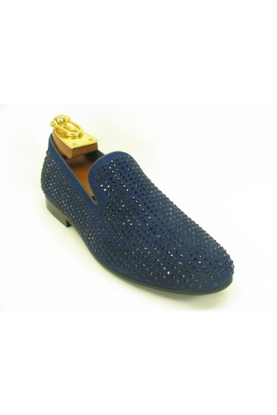 Men's Slip On Shoes by Carrucci - Crystal Detail Navy