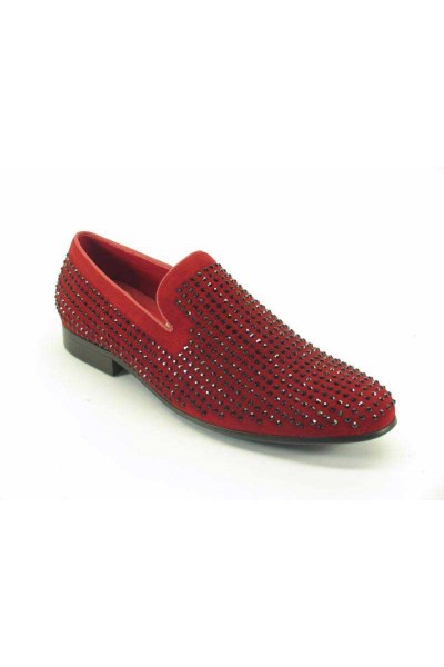 Men's Slip On Suede Dress Shoes by Carrucci - Red/Studs