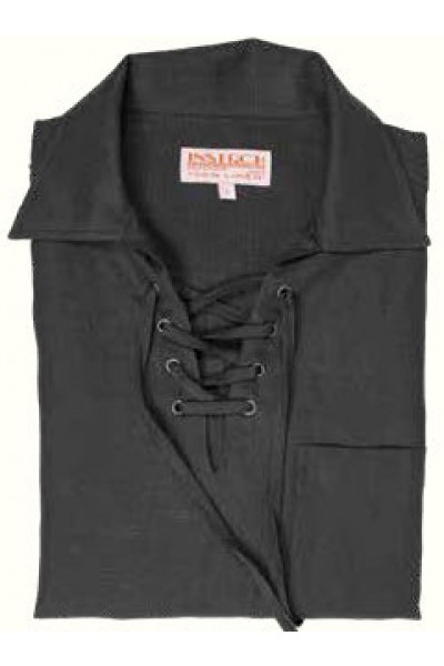 Men's 100% Linen S/S Shirt by Inserch / Merc - Lace Up Black