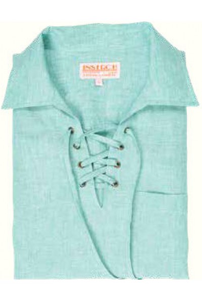 Men's 100% Linen S/S Shirt by Inserch / Merc - Lace Up Jade