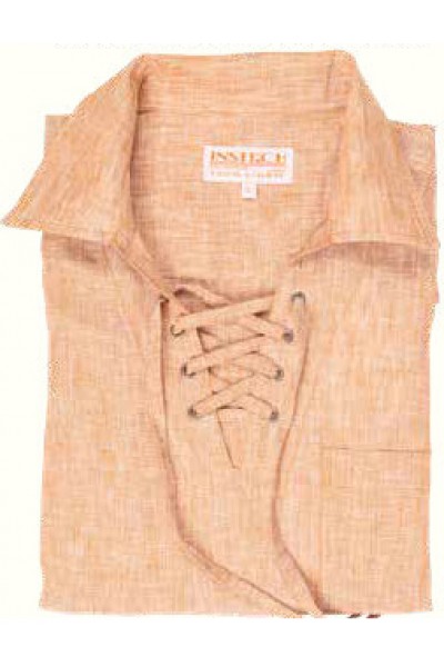 Men's 100% Linen S/S Shirt by Inserch / Merc - Lace Up Camel